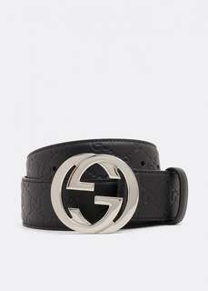 Ремень GUCCI GG Signature leather belt, черный