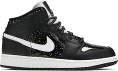 Кроссовки Air Jordan 1 Mid SE GS Black Glitter, черный