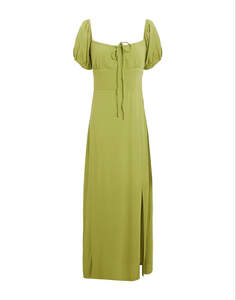 Платье-миди из вискозы с пышными рукавами 8 by YOOX, зеленый шалфей