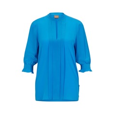 Блузка Hugo Boss обычного кроя из чистого шелка со складками спереди, синий