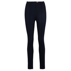 Брюки Hugo Boss Slim-fit Checked Trousers With Zipped Hems, темно-синий