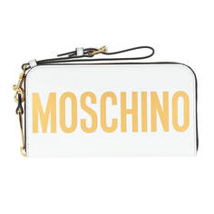 Кожаный кошелек на молнии Moschino, белый/золотой/черный