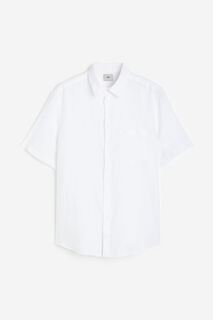 Рубашка H&amp;M Regular Fit Short-sleeved Linen Shirt, белый H&M