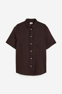 Рубашка H&amp;M Regular Fit Short-sleeved Linen Shirt, коричневый H&M