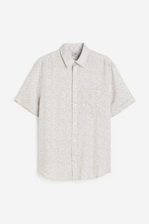 Рубашка H&amp;M Regular Fit Short-sleeved Linen Shirt, серый H&M