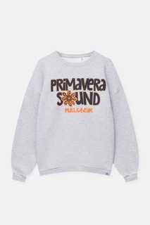 Свитшот Pull&amp;Bear Primavera Sound With Crochet Details, серый