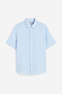 Рубашка H&amp;M Regular Fit Short-sleeved Linen Shirt, голубой H&M