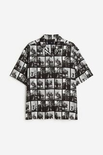 Рубашка H&amp;M Relaxed Fit Patterned Resort Shirt, черный, белый H&M