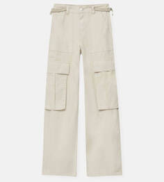 Хлопковые брюки карго с карманами Pull&amp;Bear, бело-серый
