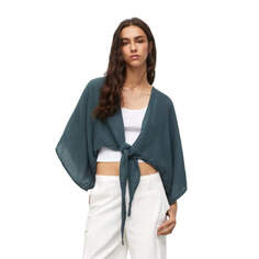 Блуза-кимоно Pull&amp;Bear Cropped Kimono With Knot, зеленый