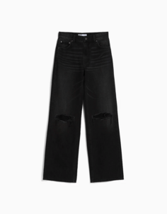 Джинсы Bershka Wide 90&apos;s Ripped, черный