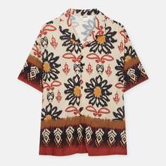 Рубашка Pull&amp;Bear Floral Print с коротким рукавом, бежевый/красный/коричневый