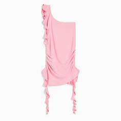 Платье-мини Bershka Asymmetric Ruffled, розовый
