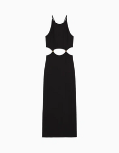 Платье-миди Bershka Strappy Ribbed With Rings, черный
