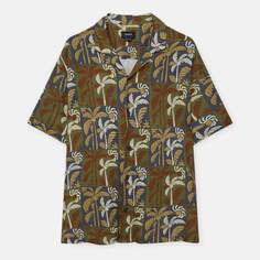 Рубашка Pull&amp;Bear Palm Tree с коротким рукавом, коричневый/зеленый/белый