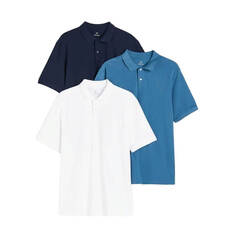 Комплект футболок-поло H&amp;M Regular Fit, 3 штуки, белый/темно-синий H&M