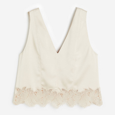 Топ H&amp;M Lace-trimmed Satin, светло-бежевый H&M