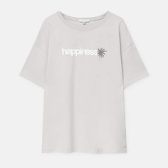 Футболка Pull&amp;Bear с короткими рукавами ‘Happiness’, светло-серый