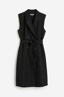 Платье H&amp;M Linen-blend Tie-belt, черный H&M