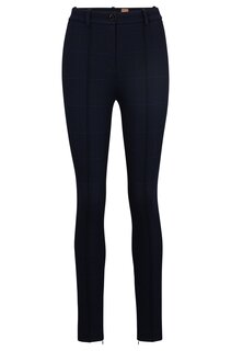 Брюки Hugo Boss Slim-fit Checked Trousers With Zipped Hems, темно-синий