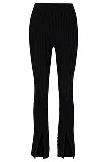 Брюки Hugo Boss Ribbed-crepe Regular-fit Trousers With Slit Hems, черный