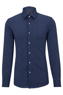 Приталенная рубашка Hugo Boss из функциональной эластичной ткани с узором, темно-синий