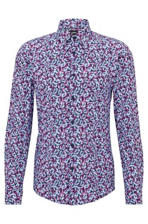 Рубашка приталенная Hugo Boss из эластичной ткани с принтом, голубой/сиреневый/синий