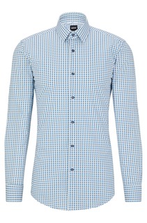 Рубашка приталенная Hugo Boss из эластичной ткани с рисунком, синий