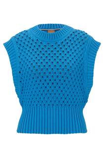 Жилет Boss Sleeveless Open-knit In A Cotton Blend, голубой
