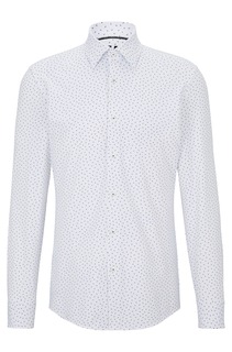 Приталенная рубашка Hugo Boss из функциональной эластичной ткани с узором, белый