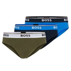 Брифы Hugo Boss Logo-waistband In Stretch Cotton, 3 предмета, синий/темно-синий/зеленый