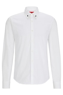 Рубашка Hugo Boss приталенного кроя из эластичной хлопковой парусины с логотипом на воротнике, белый