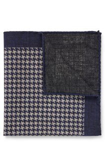 Платок Hugo Boss Printed Pocket Square In Cotton And Wool, темно-синий/бежевый