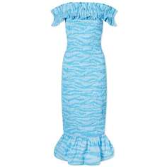 Платье GANNI Off Shoulder Smock Midi, синий