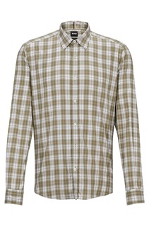 Рубашка Hugo Boss стандартного кроя из эластичного твила в клетку, бежево-серый
