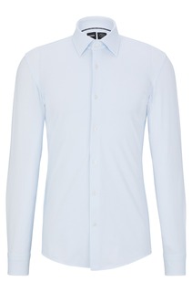 Рубашка Hugo Boss приталенного кроя из структурированной эластичной ткани, светло-голубой