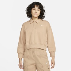 Свитшот Nike Sportswear Phoenix Fleece 3/4-Sleeve Crop Polo, бежевый/белый