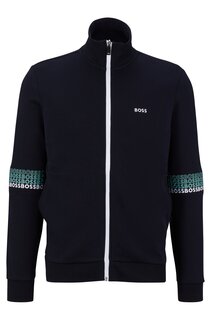 Свитшот Hugo Boss Cotton-blend Zip-up With Multi-colored Logos, тёмно-синий