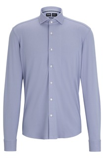 Рубашка Hugo Boss прямого кроя из структурированной эластичной ткани, голубой