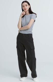 Хлопковые брюки карго Uniqlo Wide-leg Straight-leg Casual Loose, темно-серый