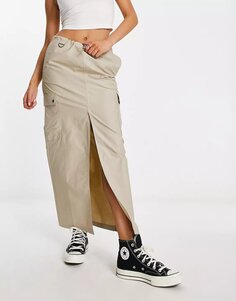 Юбка Stradivarius Cargo Maxi In Stone, бежевый