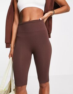 Леггинсы Stradivarius Seamless Ribbed Short, коричневый