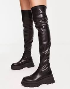 Ботфорты Stradivarius Over The Knee Chunky, черный