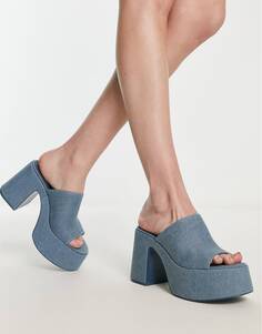 Мюли Stradivarius Chunky Platform Open, синий