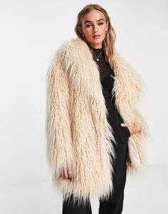 Пальто Stradivarius Oversized Faux Fur, бежевый