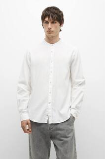 Рубашка с воротником-стойкой Pull&amp;Bear, белый