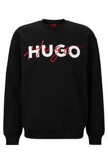 Свитшот Hugo Cotton-blend Relaxed-fit With Double Logo, чёрный