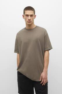 Удлиненная базовая футболка Pull&amp;Bear, серо-коричневый