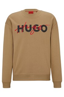 Свитшот Hugo Cotton-blend Relaxed-fit With Double Logo, светло-коричневый
