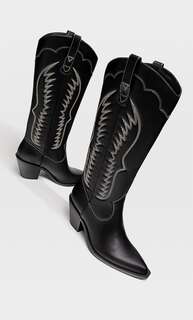 Ковбойские ботинки на каблуке Stradivarius, черный